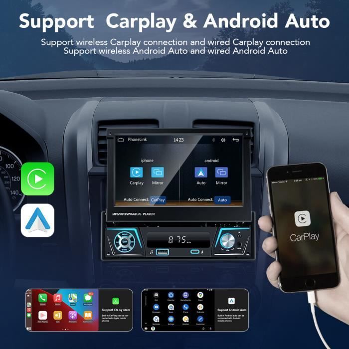 Radio para coche Android de 7 pulgadas con Android Auto, CarPlay, Bluetooth, RDS, FM, AM y Mirror Link - GEARELEC