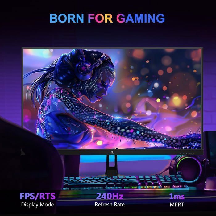 Monitor per PC gaming Z-EDGE UG27PJ da 27 pollici, 240 Hz, IPS LED, FHD 1080P, 2 porte HDMI 2.0 e 2 porte DP 1.4, luminosità 400 cd/m², FreeSync - Nero