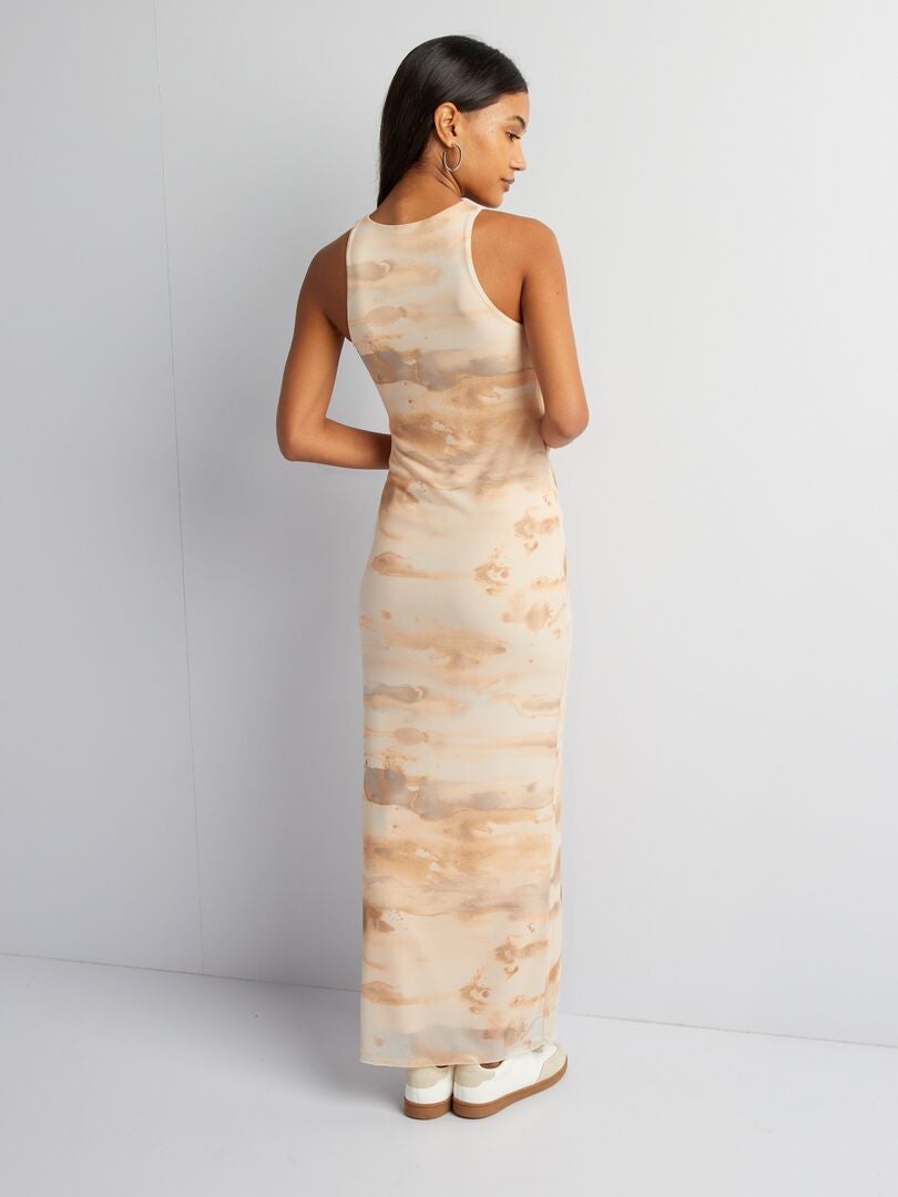 Vestido longo justo tie-dye - BEGE