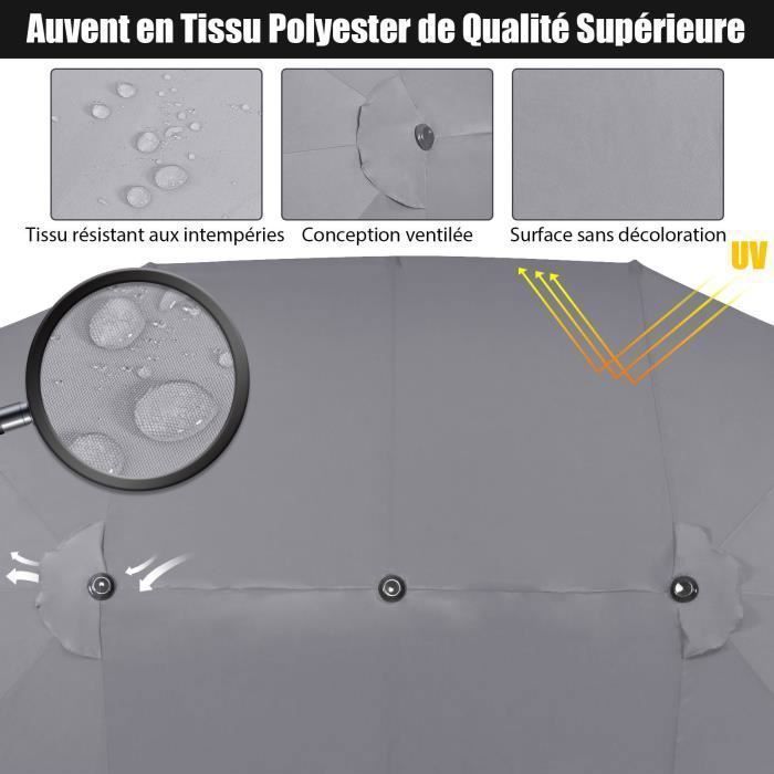 Ombrellone da giardino doppio XXL COSTWAY - 470x280x245 cm, con 12 stecche, sistema a manovella, struttura in metallo, telo in poliestere, grigio