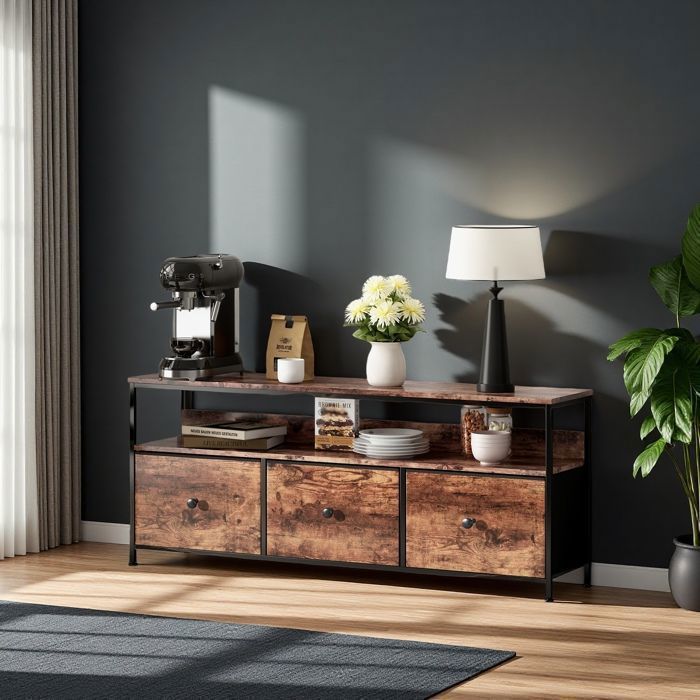 Dressoir voor de woonkamer - TANANT - Laag dressoir met LED-verlichting - 3 lades - 1 plank - Moderne stijl - 108x30x57 cm