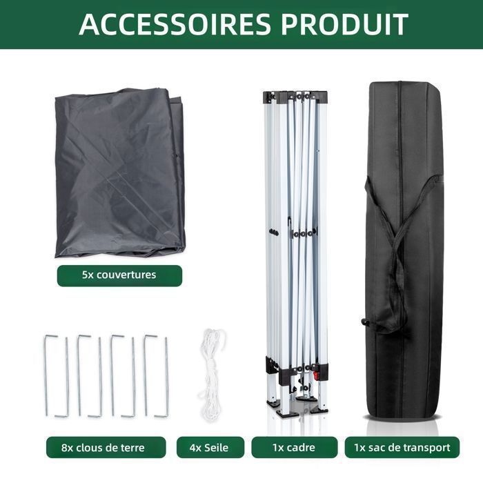 Cenador de jardín, carpa para fiestas, carpa para eventos - 3 x 3 m - Gris, plegable e impermeable