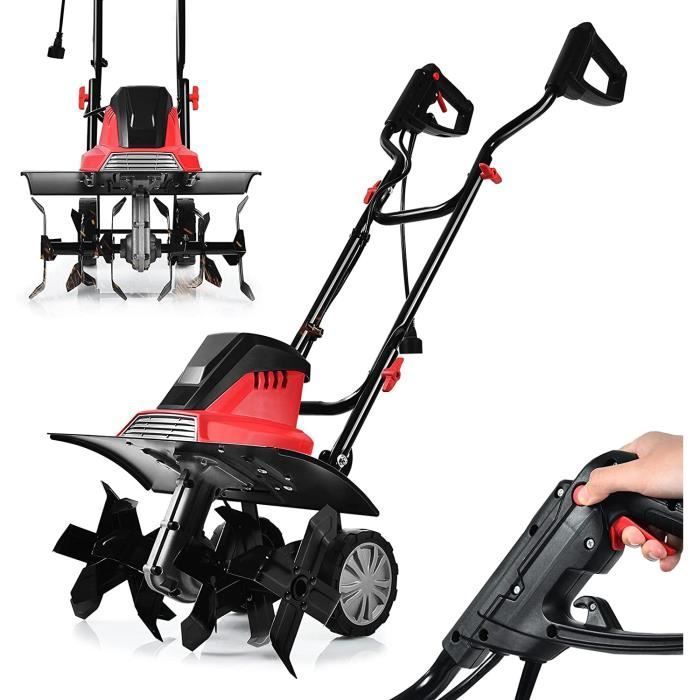 RELAX4LIFE Motobineuse Électrique 1500 W à 400 RPM, Largeur de Travail 43 CM et 6 Lames, Poignée Pliable et Bouton de Sécurité