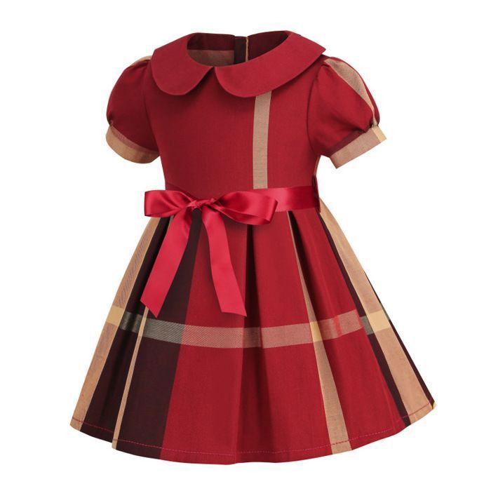 Baby Girl's Plaid Short-Sleeve Dress, 100% Comfortable Cotton - Red