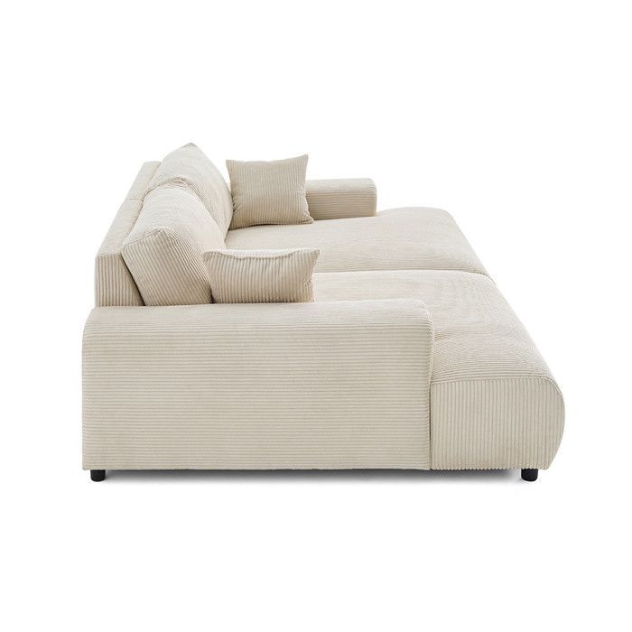 Garance - canapé droit 4 places double méridienne - assise profonde - en velours côtelé - Beige