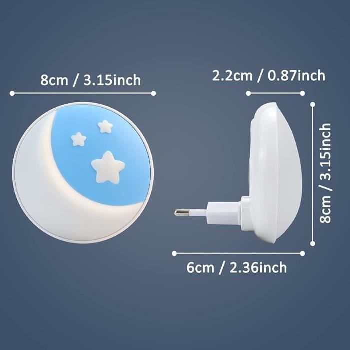 Luz nocturna infantil enchufable - Paquete de 2 - Sensor crepuscular - Diseño de estrella