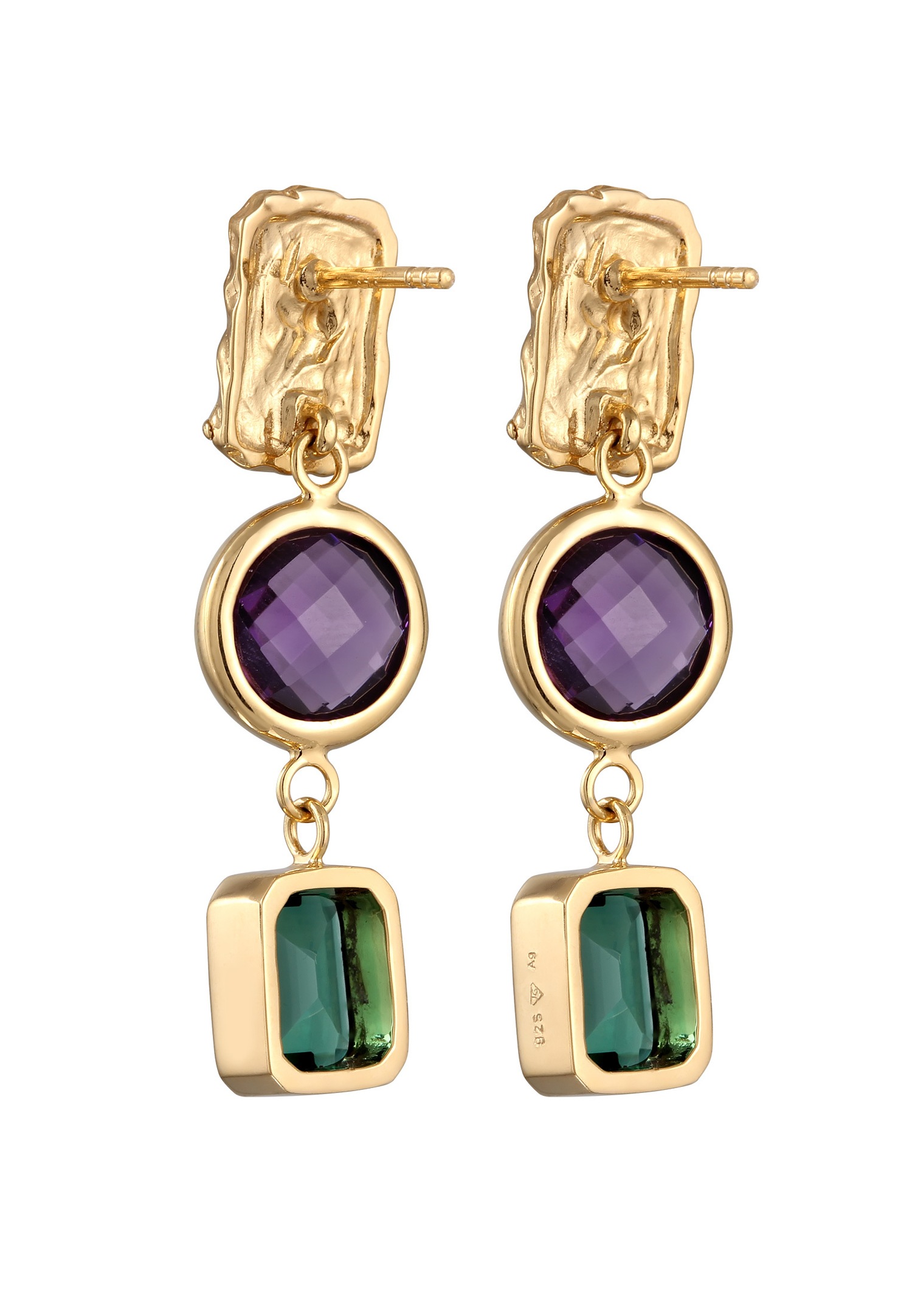 Elli PREMIUM Elli PREMIUM Boucles d'oreilles Femmes Organic Améthyste Lilas Quartz Taille Emeraude Vert 925 Argent Sterling Plaqué Or Or