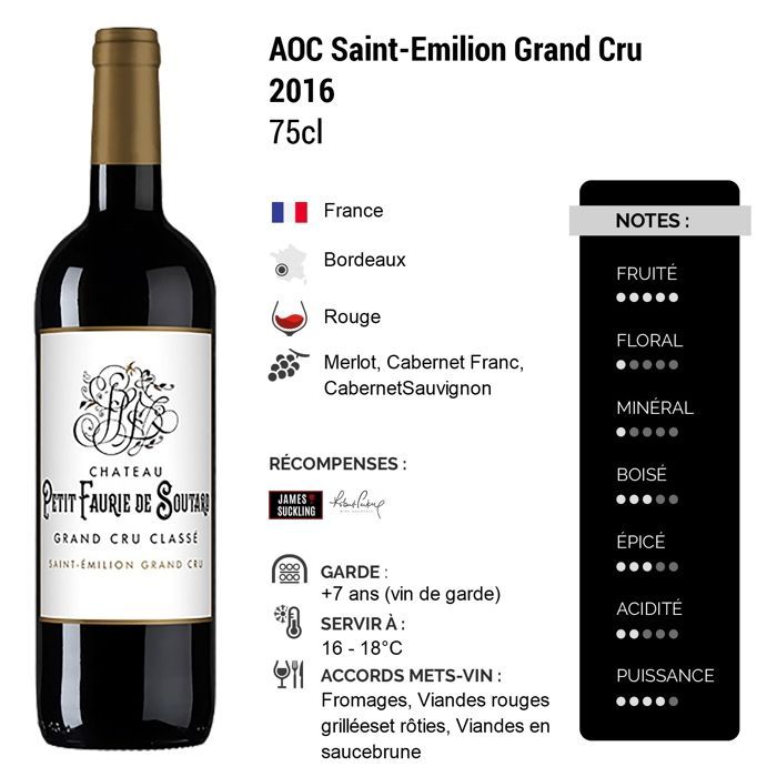Château Petit Faurie de Soutard Saint-Emilion Grand Cru 2016 - Vin Rouge de Bordeaux (3x75cl)