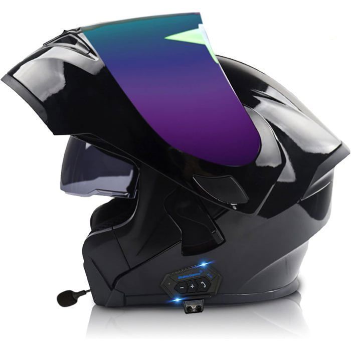 Modulaire motorhelm met geïntegreerde Bluetooth, modulaire motorhelm met dubbel vizier, motorhelm voor mannen en vrouwen, volwassenen, zwart, maat L