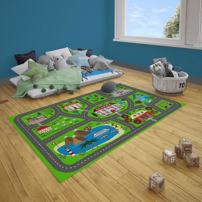 Tapis CIRCUIT DE VOITURE ,modèle Village, Lavable et Antidérapant Dimensions - 100x160
