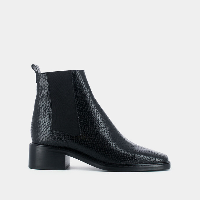 Bottines à talons  en cuir reptile noir