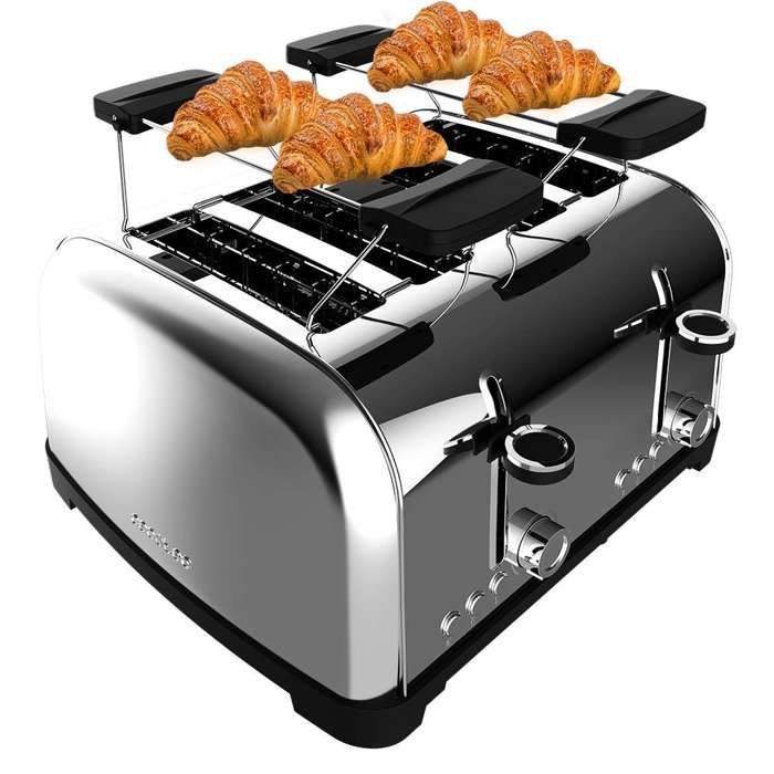 Cecotec Grille-pain Vertical 4 Fentes Courtes Toastin' time 1700 Double Inox. 1700 W, 4 Tranches de Pain