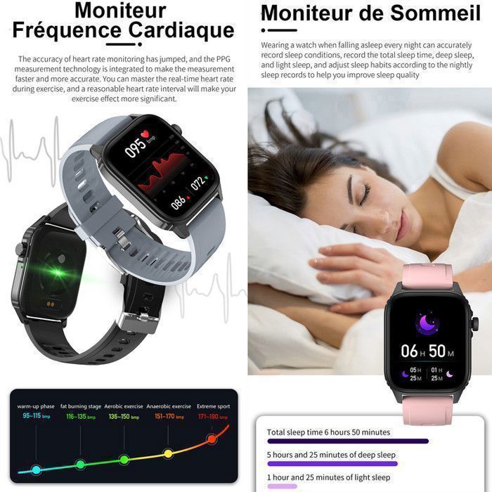 XtraDiTech Smartwatch for Women and Men, Thermometer, Sports Monitor, Heart Rate Monitor, Lightweight, Slim, IPS 1.83, Brown Faux Leather and Black Silicone Straps