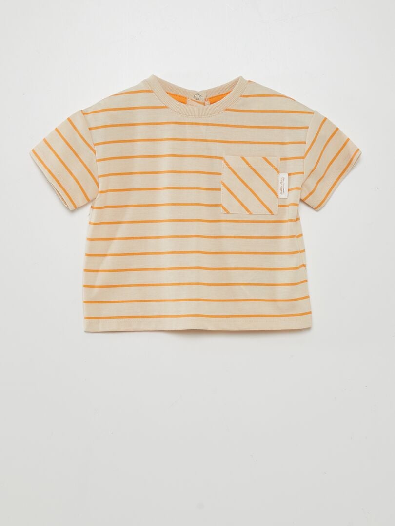 Gestreept T-shirt - beige