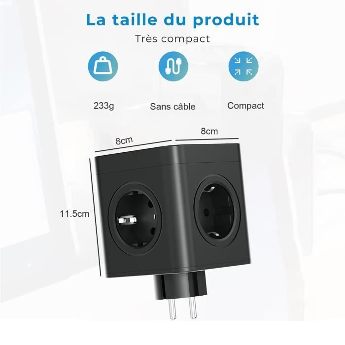 BLEOSAN Regleta de pared USB 7 en 1 - 4 tomas de corriente, 1 puerto USB-C y 2 puertos USB - 4000 W - Negra