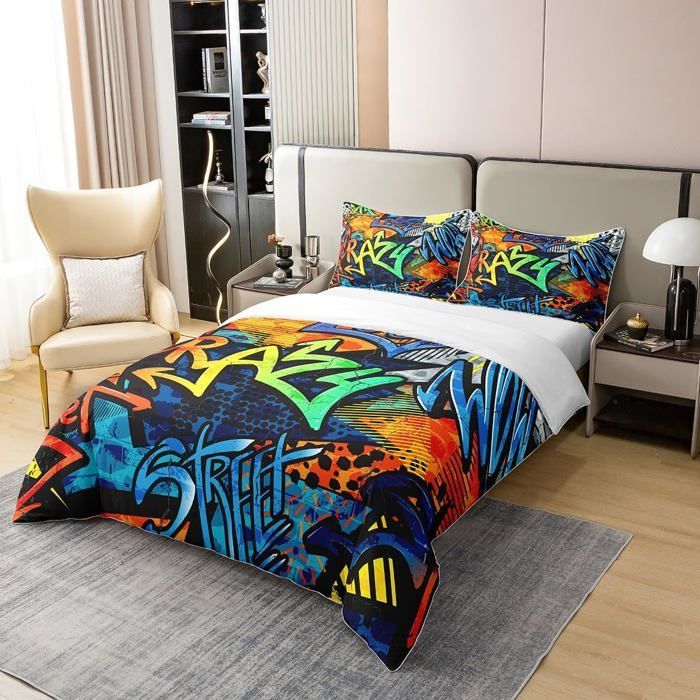 Funda nórdica estilo graffiti de 140x200cm, decoración hip hop para adolescentes, juego de ropa de cama infantil para niño y niña, estampado graffiti, 3 piezas.
