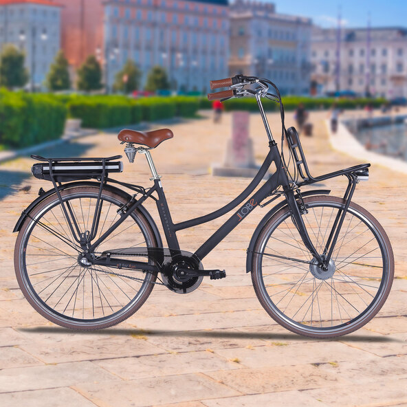 Bicicletă electrică de oraș din aluminiu, pentru femei, neagră