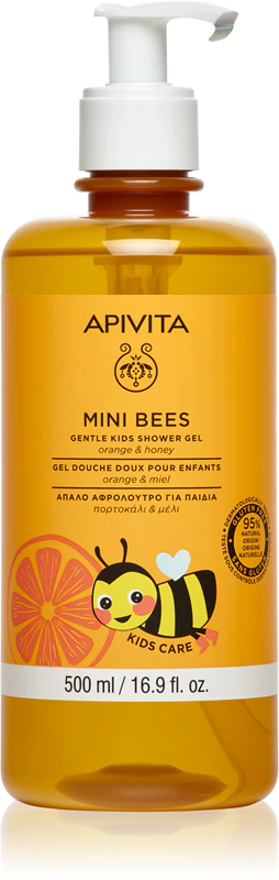 Apivita Mini Bees Gel de Banho Suave Infantil Laranja e Mel, para o corpo e cabelo das crianças.