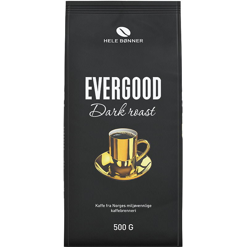 Evergood kaffe hela bönor 500 g, mörkrostade Evergood