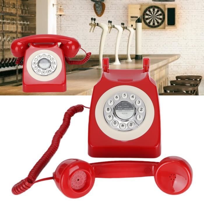 Teléfono fijo retro con cable, clásico, vintage, antiguo, teléfono desmontable, rojo