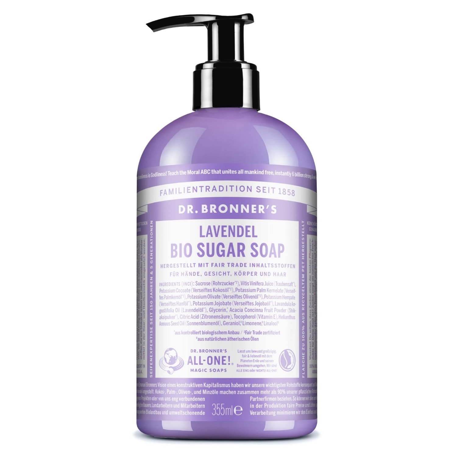 Dr. Bronner's Laventeli-luomusokerisaippuasuihkugeeli - 355 ml