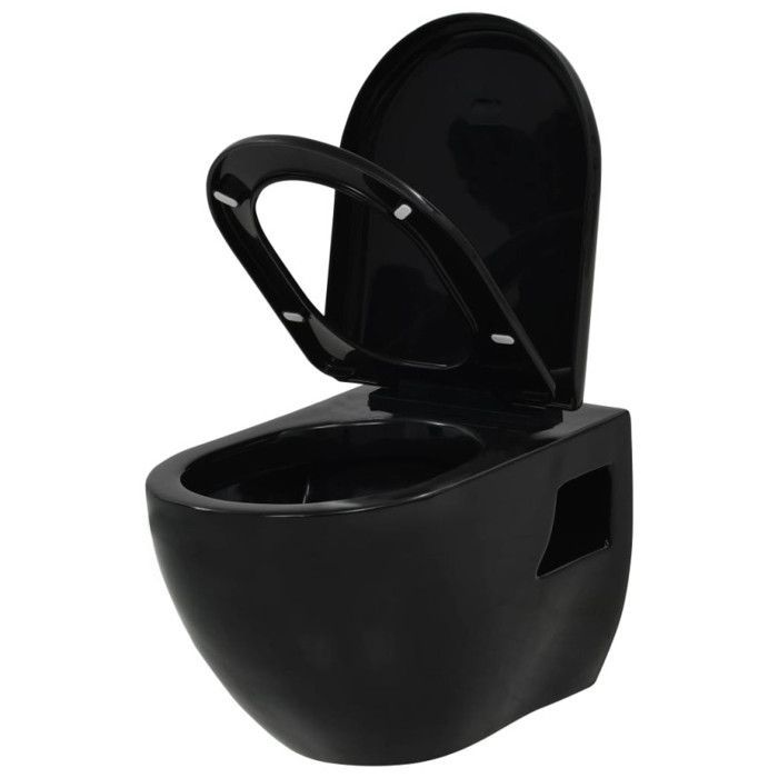 WC sospeso - vidaXL - Nero - Ceramica - Sedile universale - Design moderno