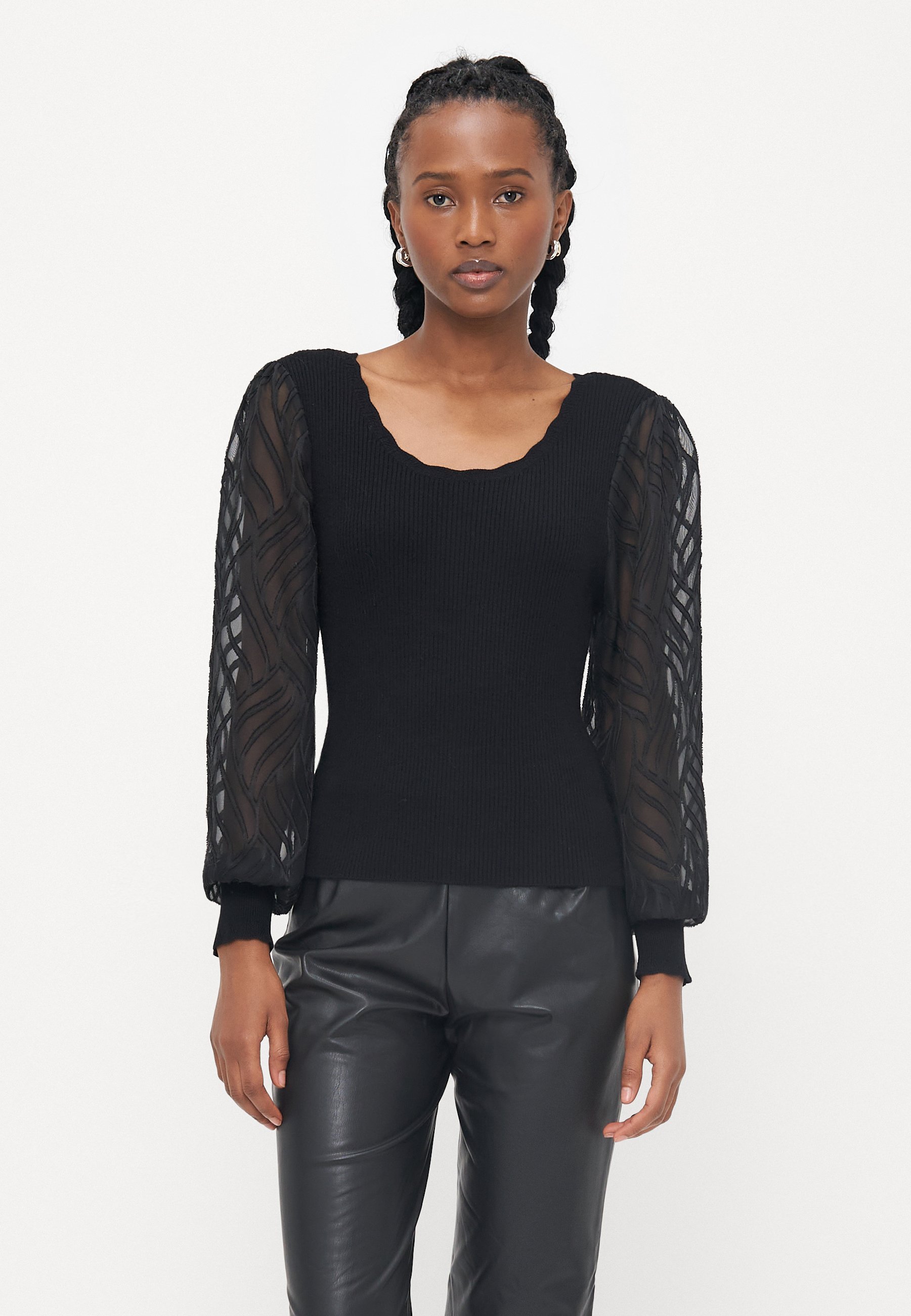 ONLY Petite ONLJULIE MIX O-HALS - Top met lange mouwen - zwart