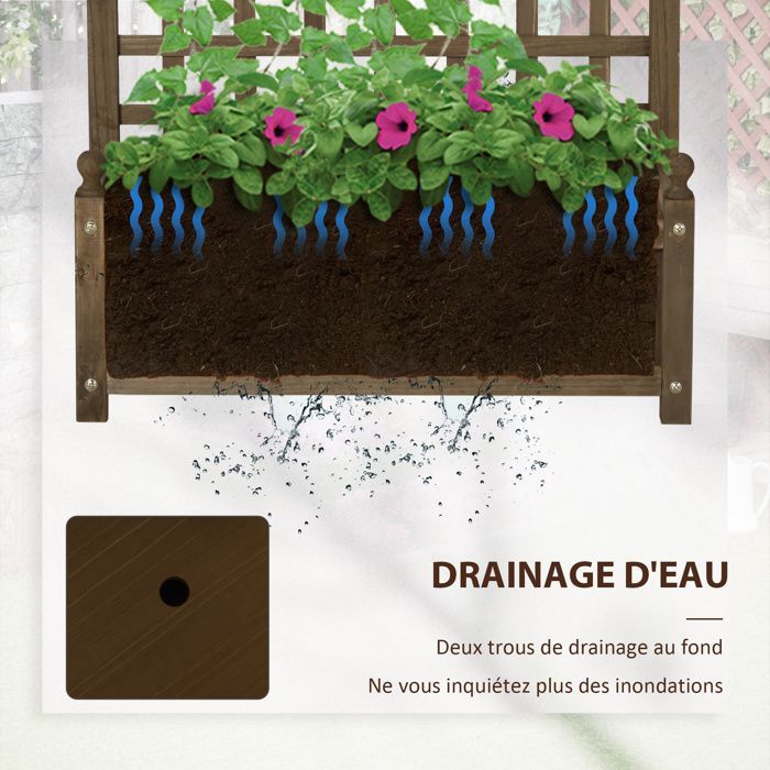 Fioriera con traliccio - Outsunny - inserti per irrigazione inclusi - portata massima 50 kg - 64 x 28 x 75 cm - legno di abete trattato