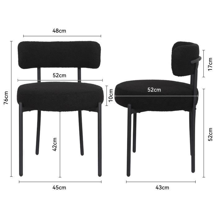 Set di 6 sedie da pranzo - stile scandinavo - seduta imbottita - gambe in metallo - nero
