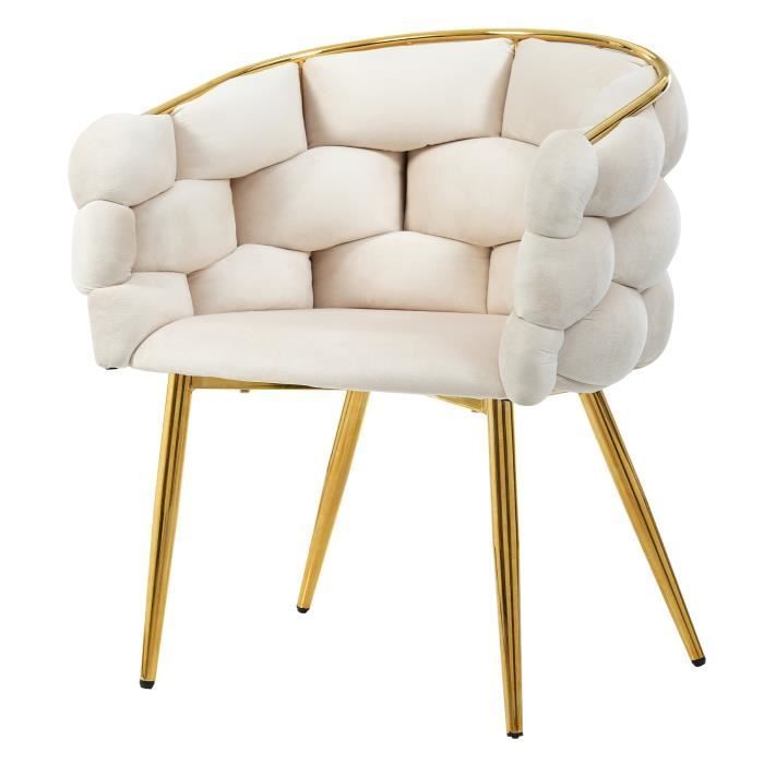 Chaise de salon, chaise luxueuse en velours, chaise de salle à manger, chaise bulle, pied en métal, en velours, 70x47x80cm, beige