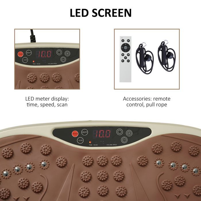 Plataforma vibratoria para fitness - Beige - 99 niveles - Control remoto - Altavoz USB