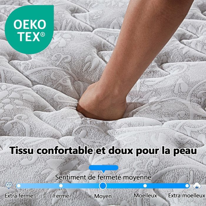 Colchón de 160x200 cm, 27 cm de grosor con núcleo de muelles ensacados + espuma viscoelástica, certificado Oko-Tex/ergonómico de 7 zonas
