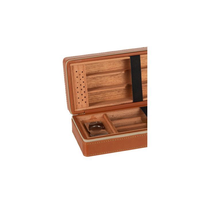 Caja para puros de piel sintética color camel - 23x11x7cm