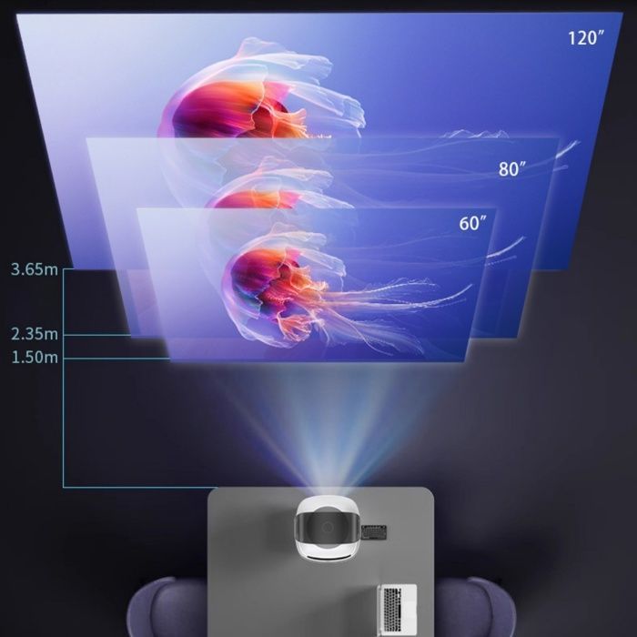 Proyector portátil, 1080p, ángulo ajustable, calidad de imagen de alta definición, blanco