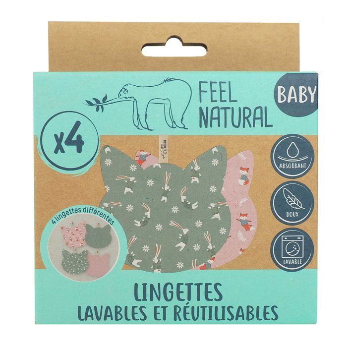 PACK DE 2 LOTS DE 4 LINGETTES CHAT - Feel Natural Baby