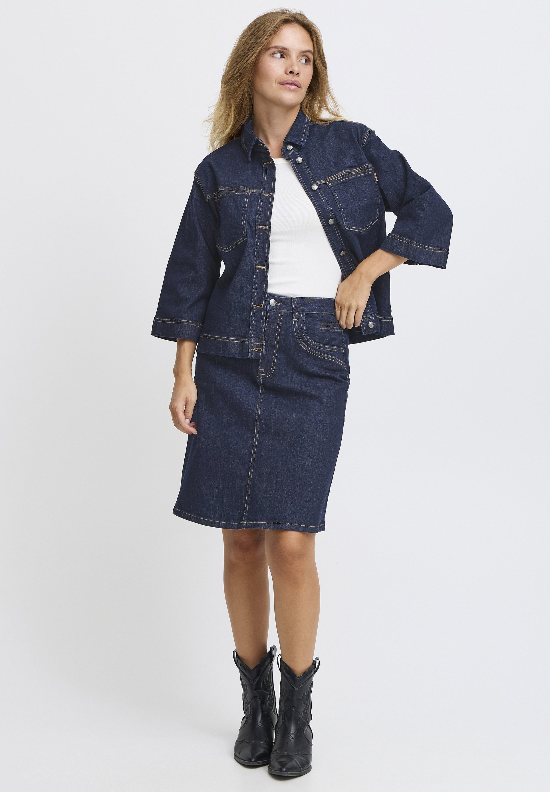PULZ KATJA - A-lijn rok - ongewassen denim