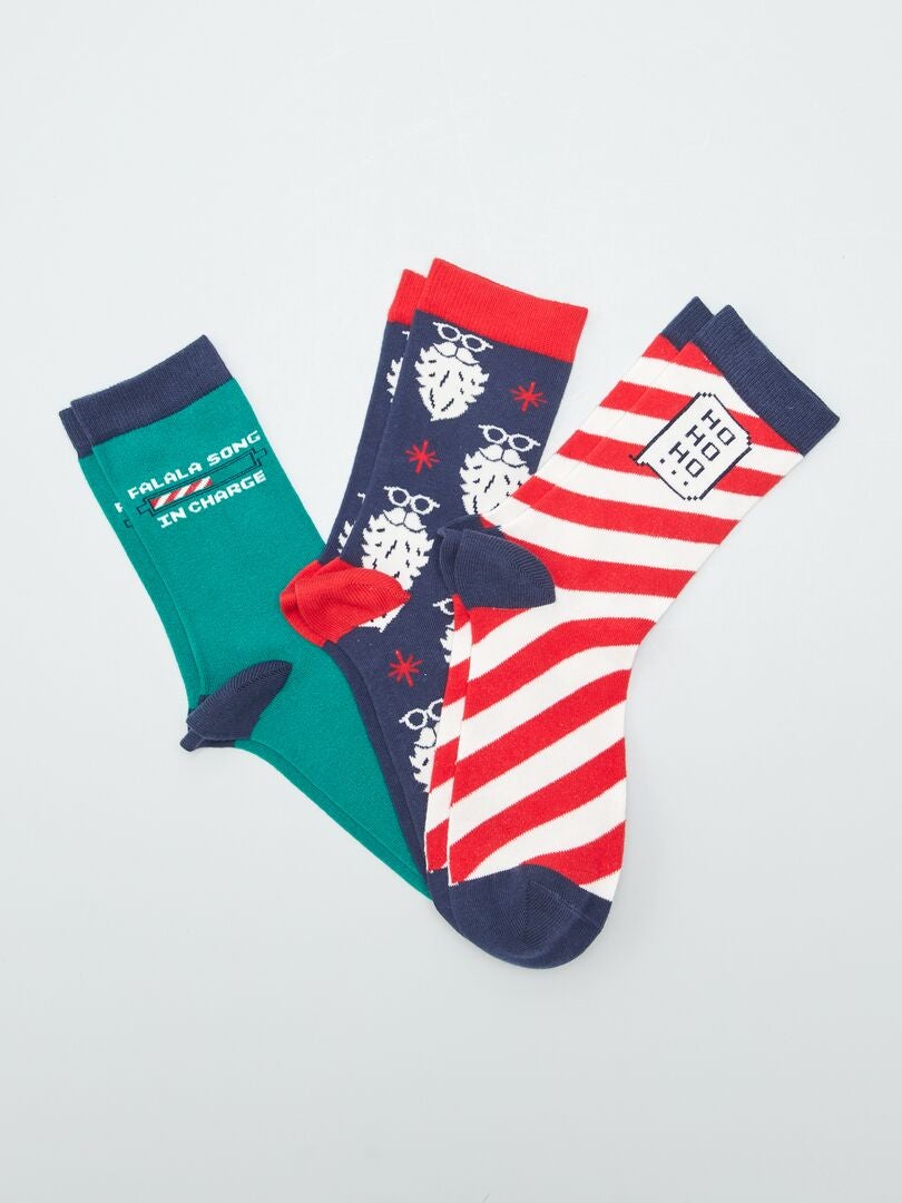 Set van 3 paar kerstsokken - ROOD