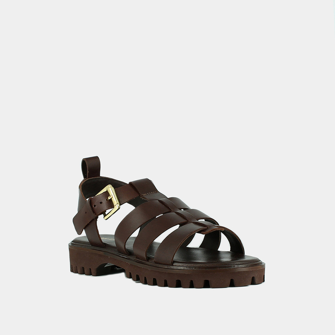 Sandales ouvertes  en cuir marron foncé