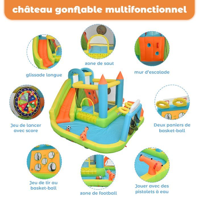 Inflatable Castle for Children 3-10 Years Old 360x320x200cm - with Slide, Pool, Football, Basketball and Blower