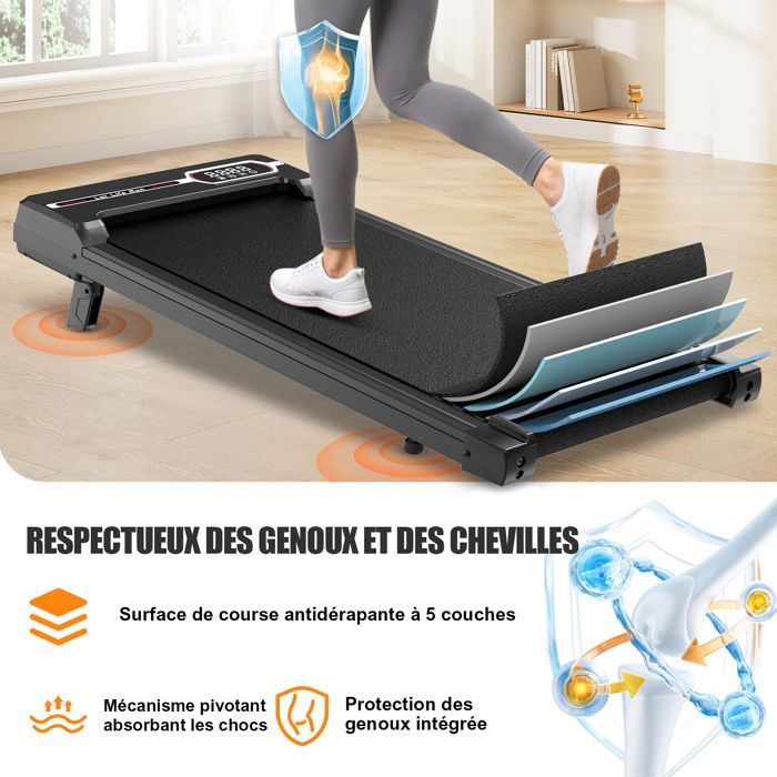 Tapis de course 1-8 km/h avec télécommande et écran LCD - Surface de course 92 x 38,5 cm Noir pour débutants
