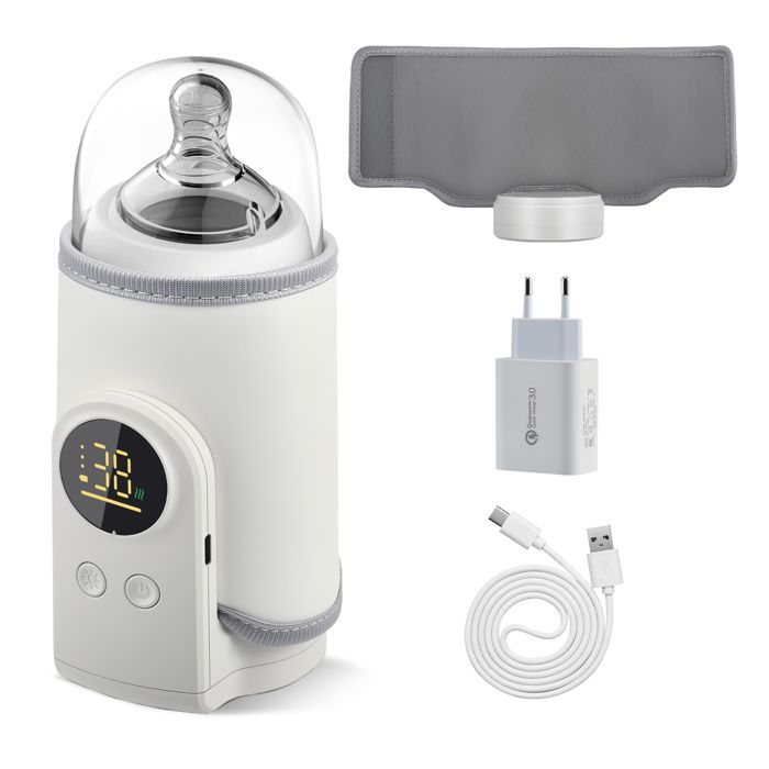 Chauffe Biberon Portable pour Bébé, Chauffe Biberon USB Sans Fil avec Ecran LED et Veilleuse, chauffage rapide, 8000 mAh,pour eau