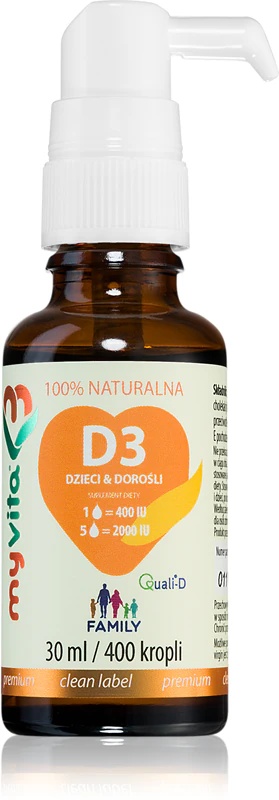 MyVita D3 vitamīna ģimenes bērniem un pieaugušajiem uztura bagātinātāja pilieni imunitātes stiprināšanai