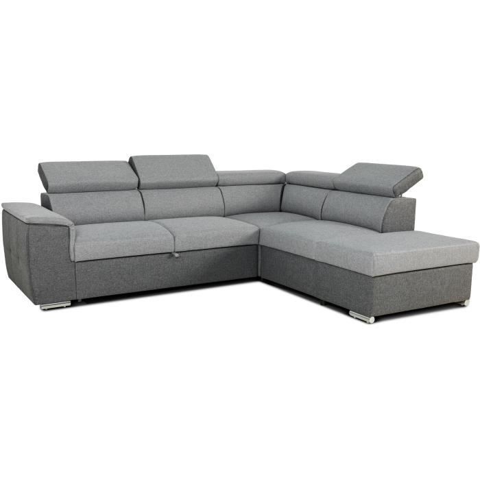 Sofá cama esquinero reversible con almacenamiento - 5 plazas - DAYTONA - Tela gris y antracita - 260 x 77 pulgadas / 94 x 216 cm