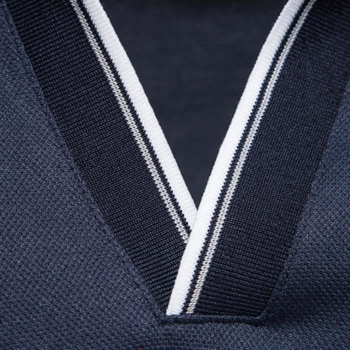 Men's Polo Shirt - Classic Top - V-Neck - Short Sleeves - Blue - Anti-Pilling