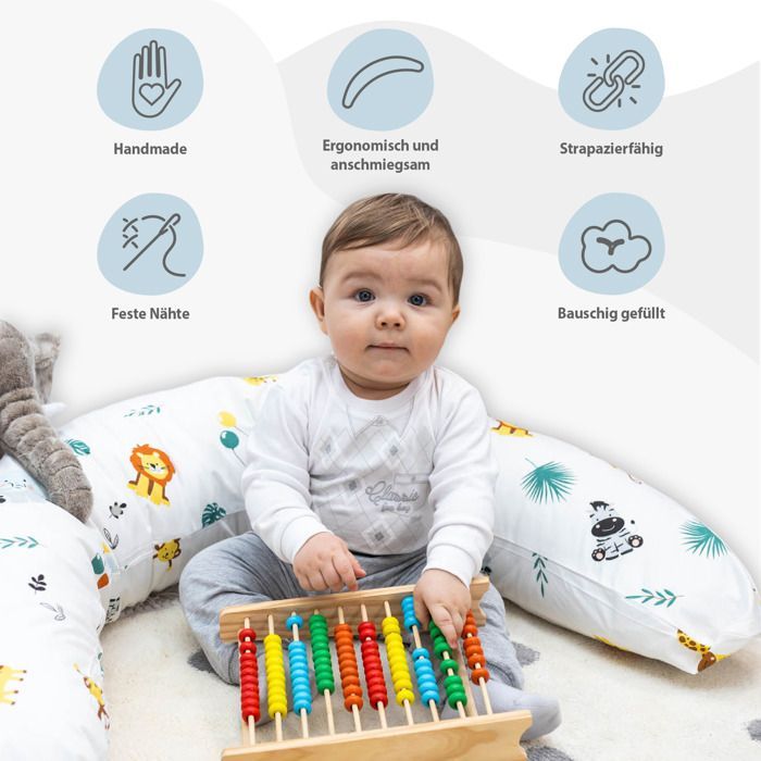 XXL Nursing Pillowcase, Side Sleeping Pillow, Cotton - Pregnancy Pillow for Positioning, Safari