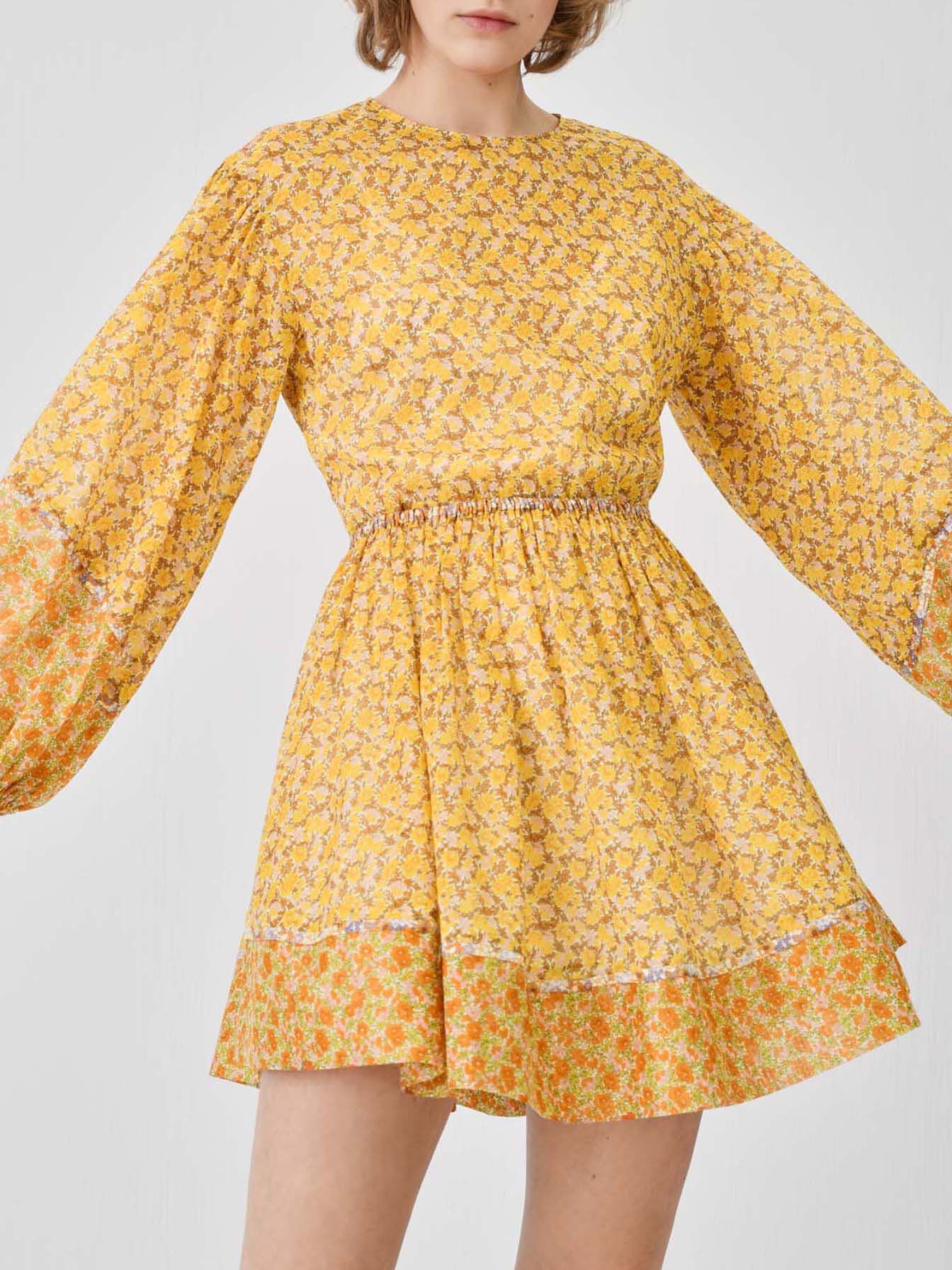 Bedrukte katoenen chiffonjurk - Oranje