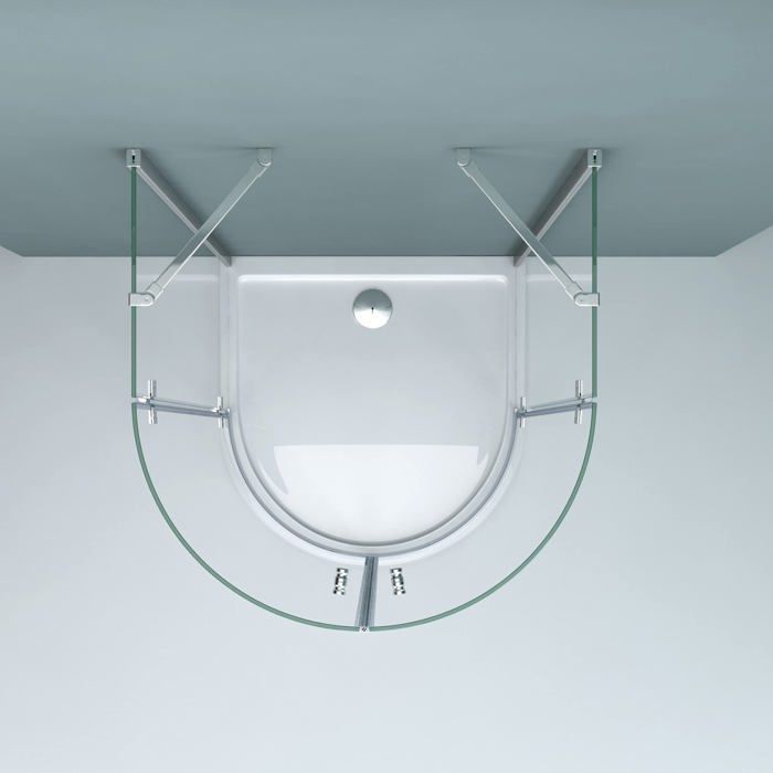 Mampara de ducha semicircular Ravenna03K con pantalla de diseño, 100x100x190cm, incluye plato de ducha y desagüe, fabricada en vidrio templado transparente.