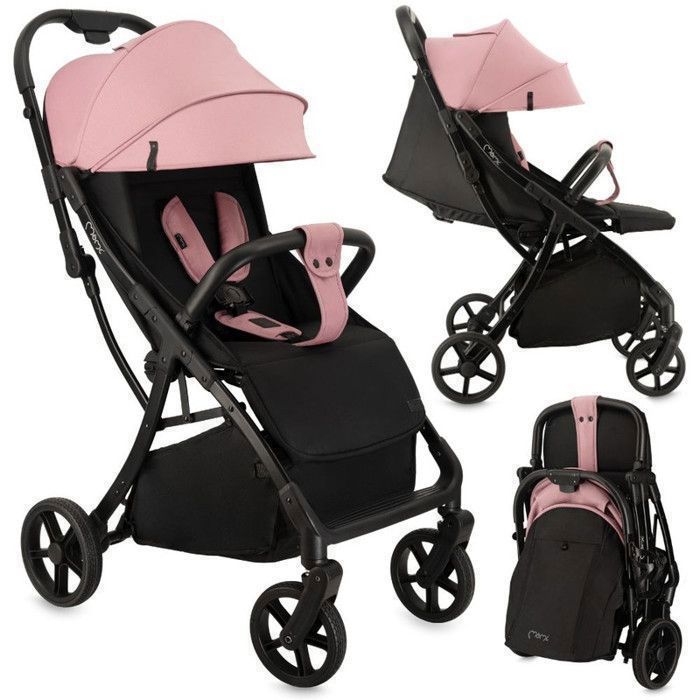 MoMi PAOLA - Poussette compacte auto-pliante 6m+ jusqu’à 22 kg - Roues PU avec suspension - Dossier & repose-pieds réglables - Rose