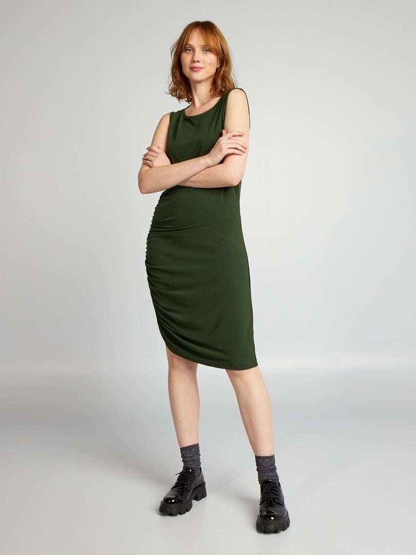 Vestido drapeado sem mangas - VERDE