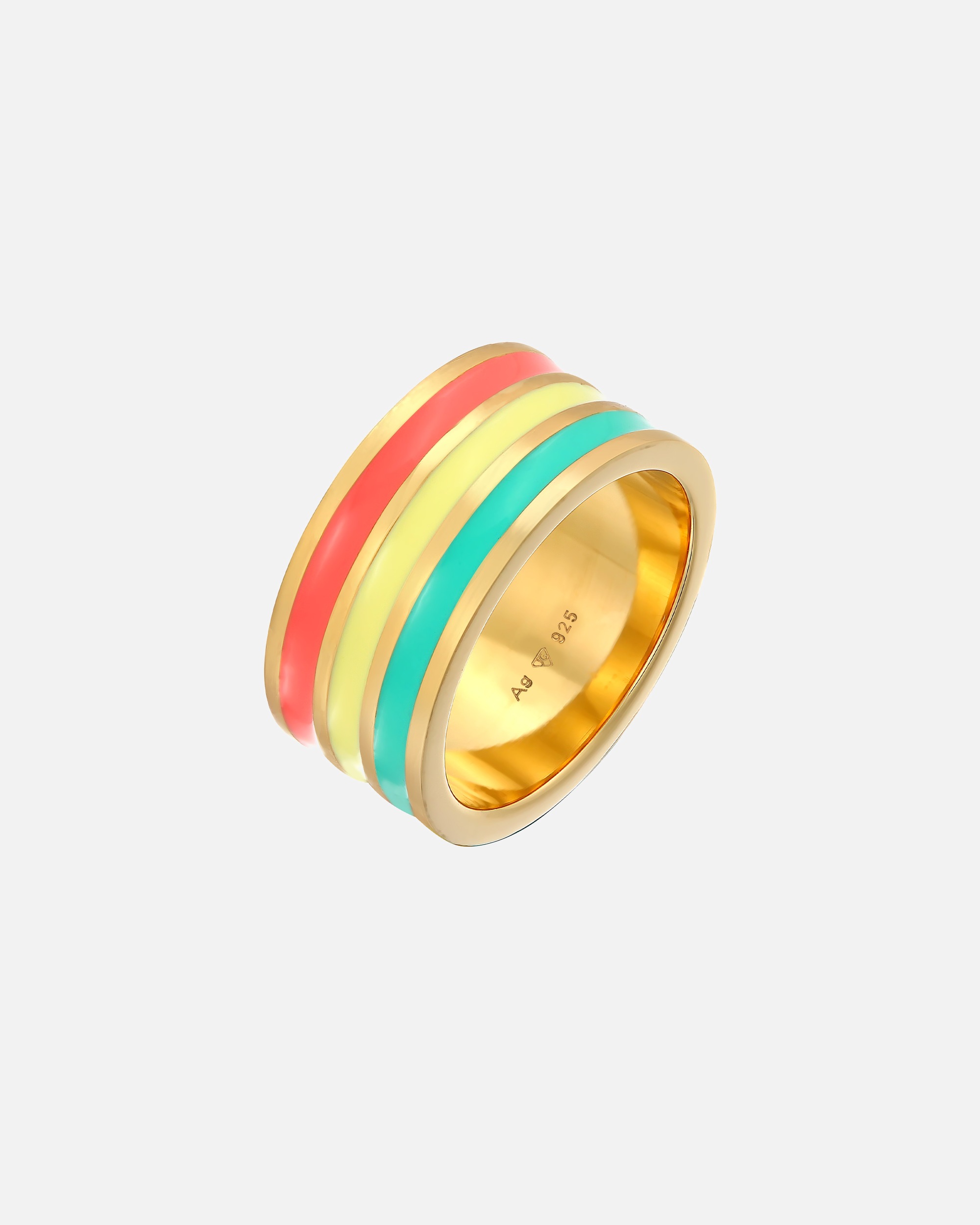Elli Femmes Bande Large Rainures Tendance avec Émail Multicolore en Argent Sterling 925 Plaqué Or